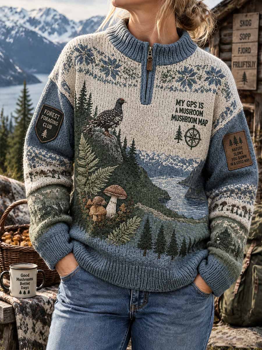 Kvinnor Retro Forest Treasure Hunt Svamp säsong Mönster Skriv ut tröjar