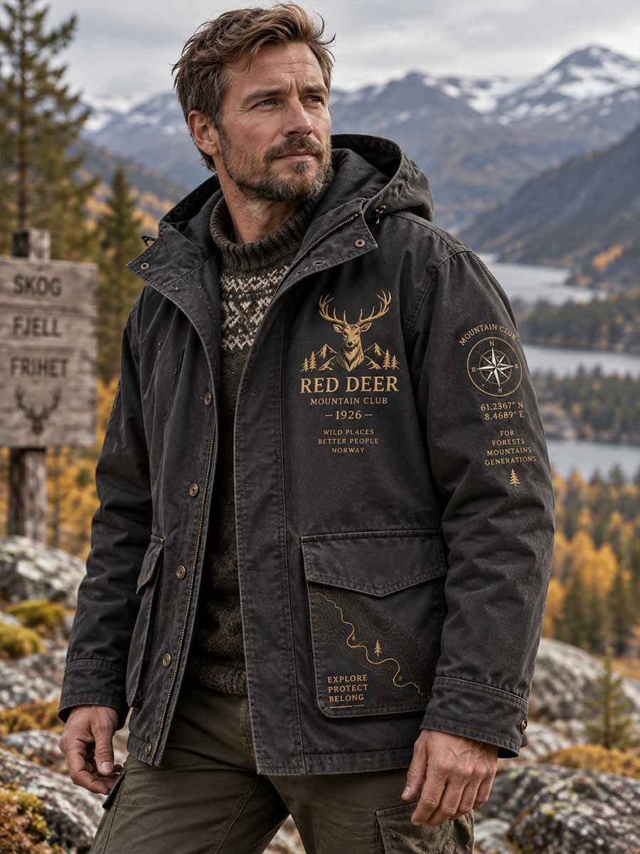 Mans Vintage Äventyr Jakt Säsong Tryckt Jacka