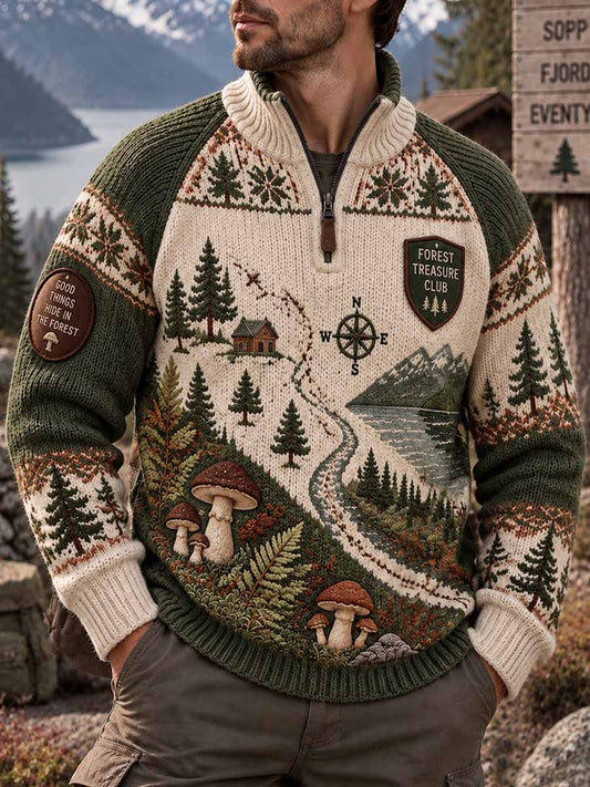Mäns Vintage Forest Treasure Jakt Svamp säsong Mönster Skriv ut Sweatshirt