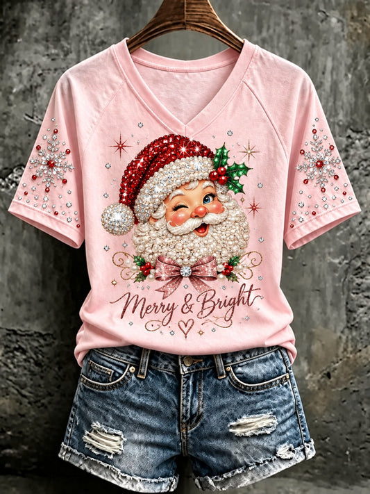 Kvinnors jul V-hals Off-axel Kort ärm T-shirt