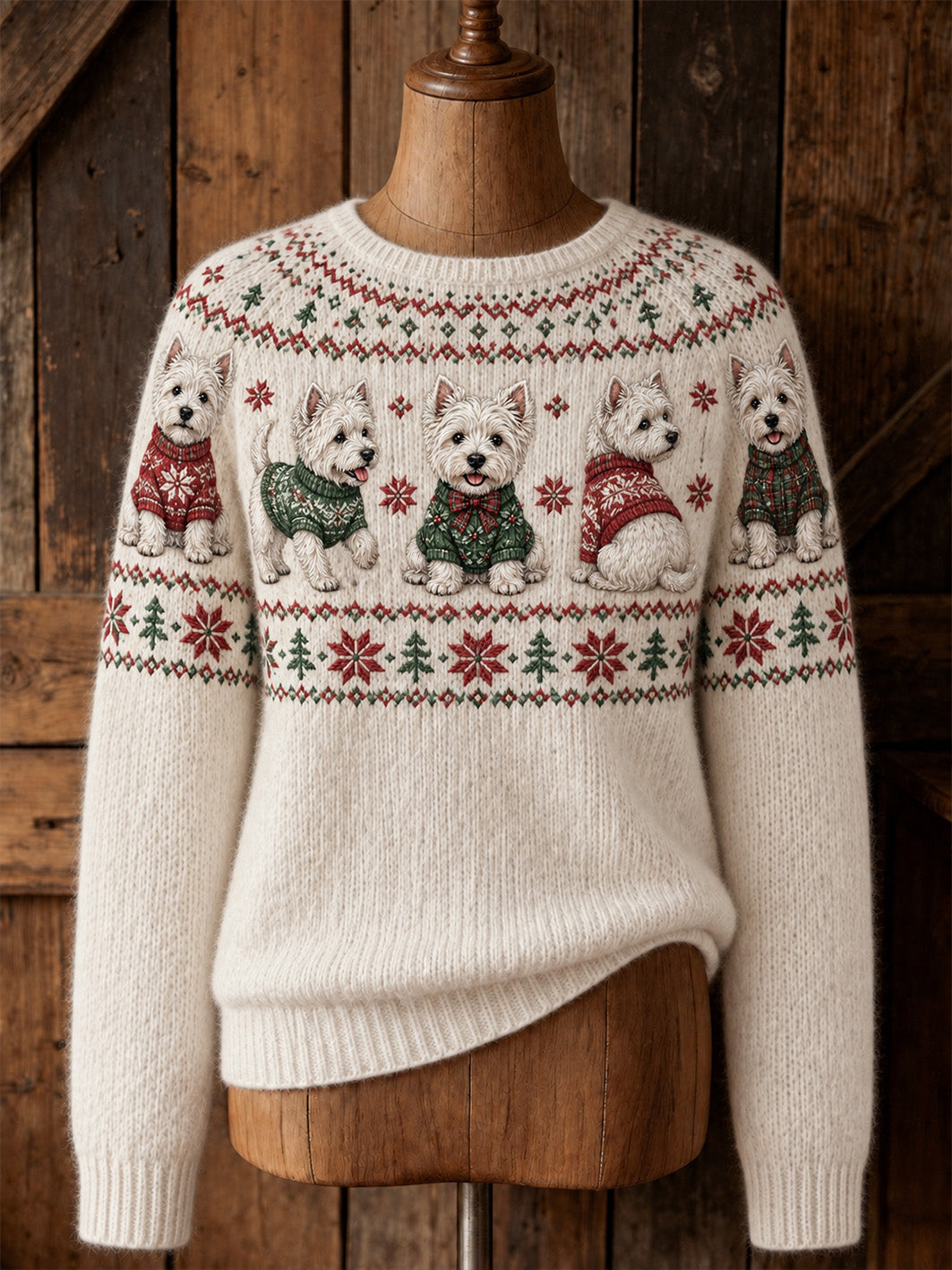 Kvinnors jul West Highland Mönster Casual besättning hals tröjar