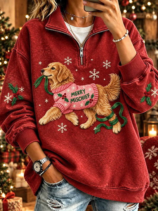 Kvinnors ljuvlig jul Golden Retriever Skriv ut mysig tröj