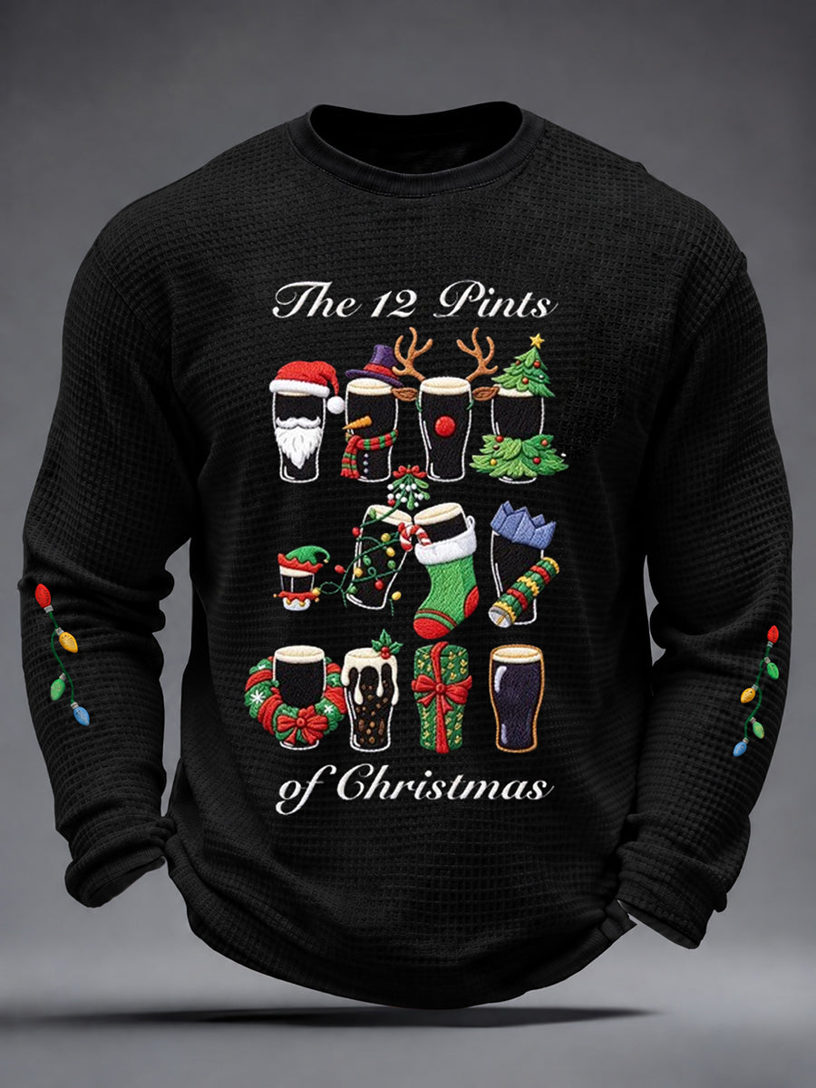 Mäns jul Stout Våffle Lång ärm T-shirt