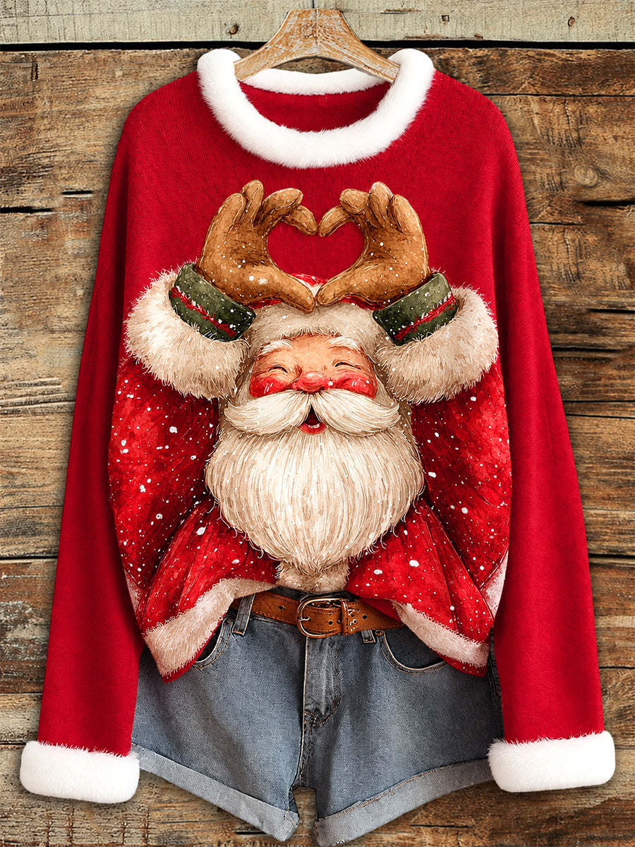 Kvinnors Santa Claus Skriv ut Casual Crew Hals tröjar