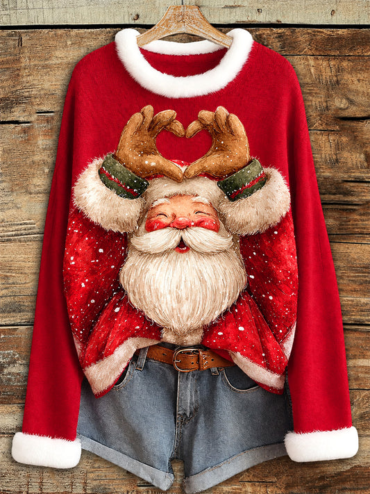 Kvinnors Santa Claus Skriv ut Casual Crew Hals tröjar