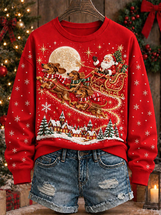 Kvinnors jul Dachhund Print Sweatshirt