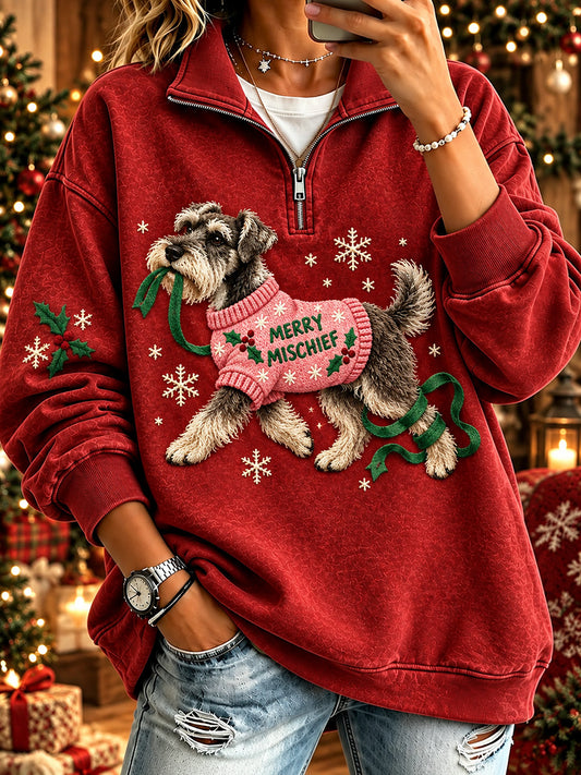 Kvinnors ljuvlig jul Schnauzer Skriv ut mysig tröj