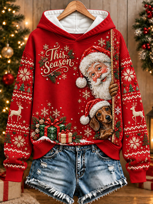 Kvinnors jultomten och hund jul Print