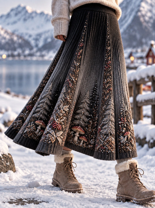 Damernas retro nordisk A-linjeskjorta med svampmönster i konstnärlig stil