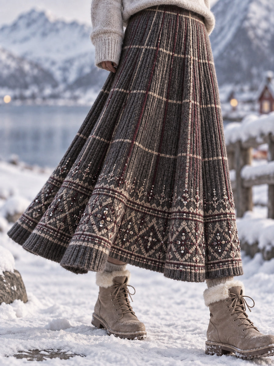 Dams Retro Nordisk Rutmönstrad Artistisk Middelkjol