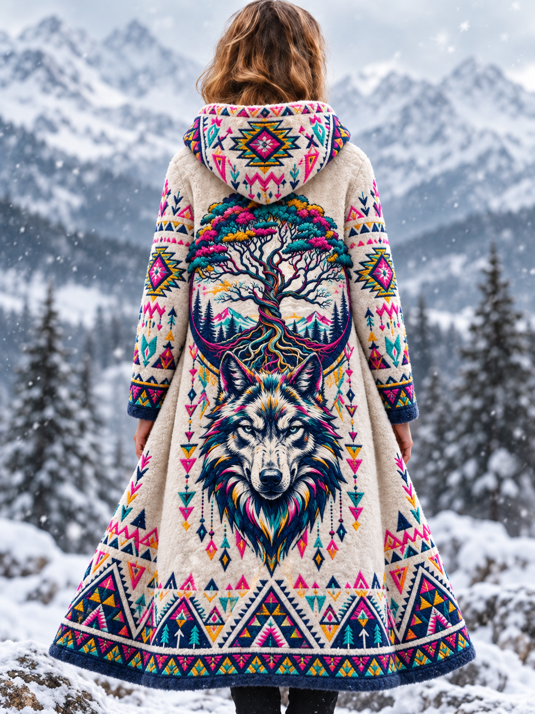 Damernas vintage vikingullshuvud aztekisk tjock flanelljacka