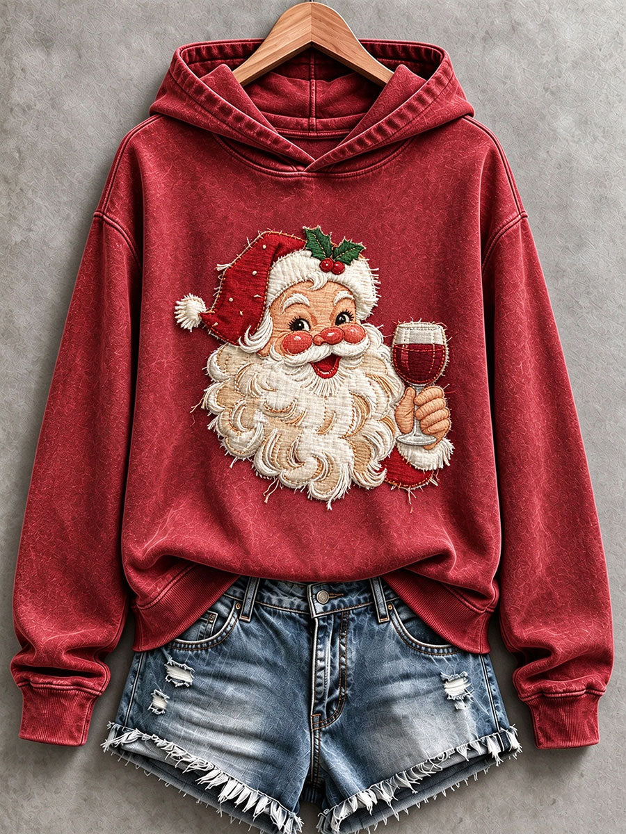 Kvinvins vin Santa Print Regelbunden Sweatshirt