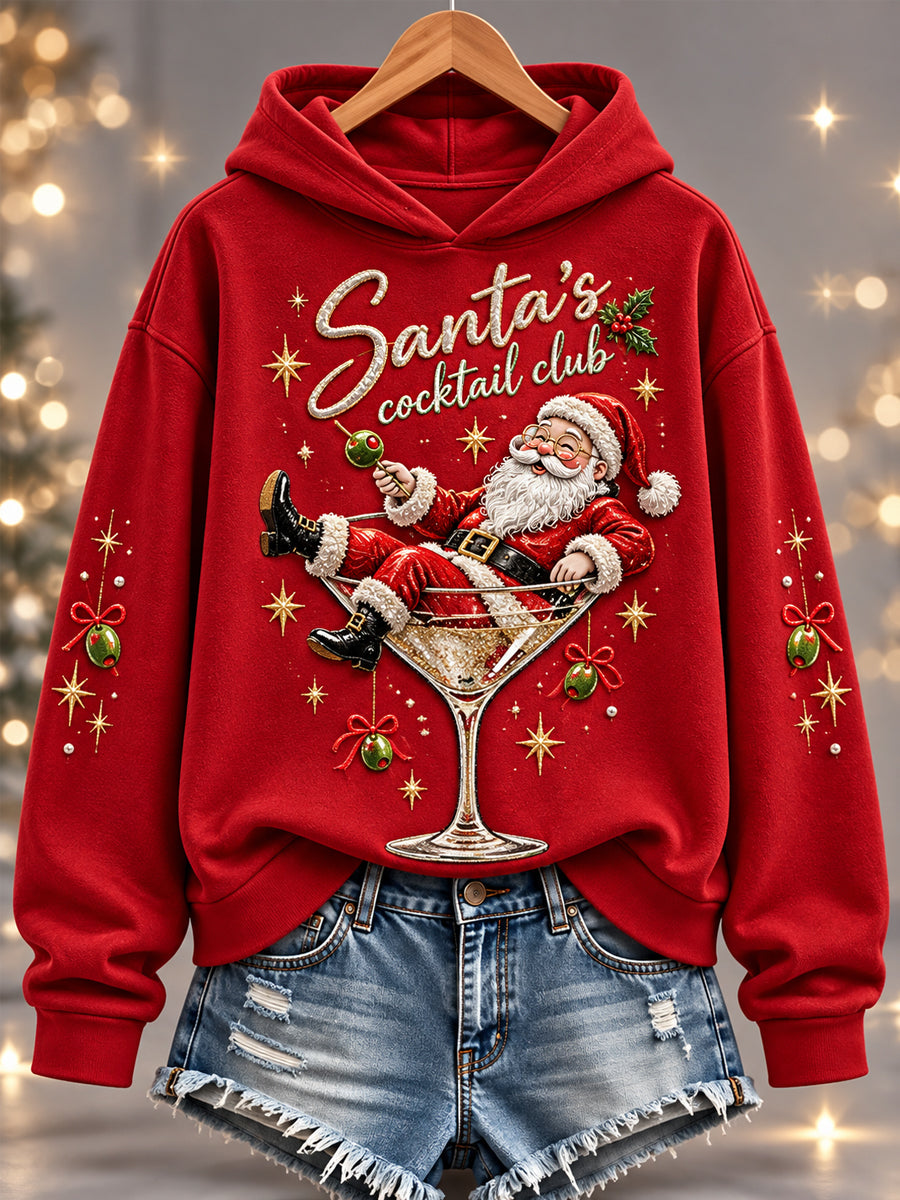Kvinnors roliga jul tomtens cocktail Club Skriv ut Casual Hoodie.