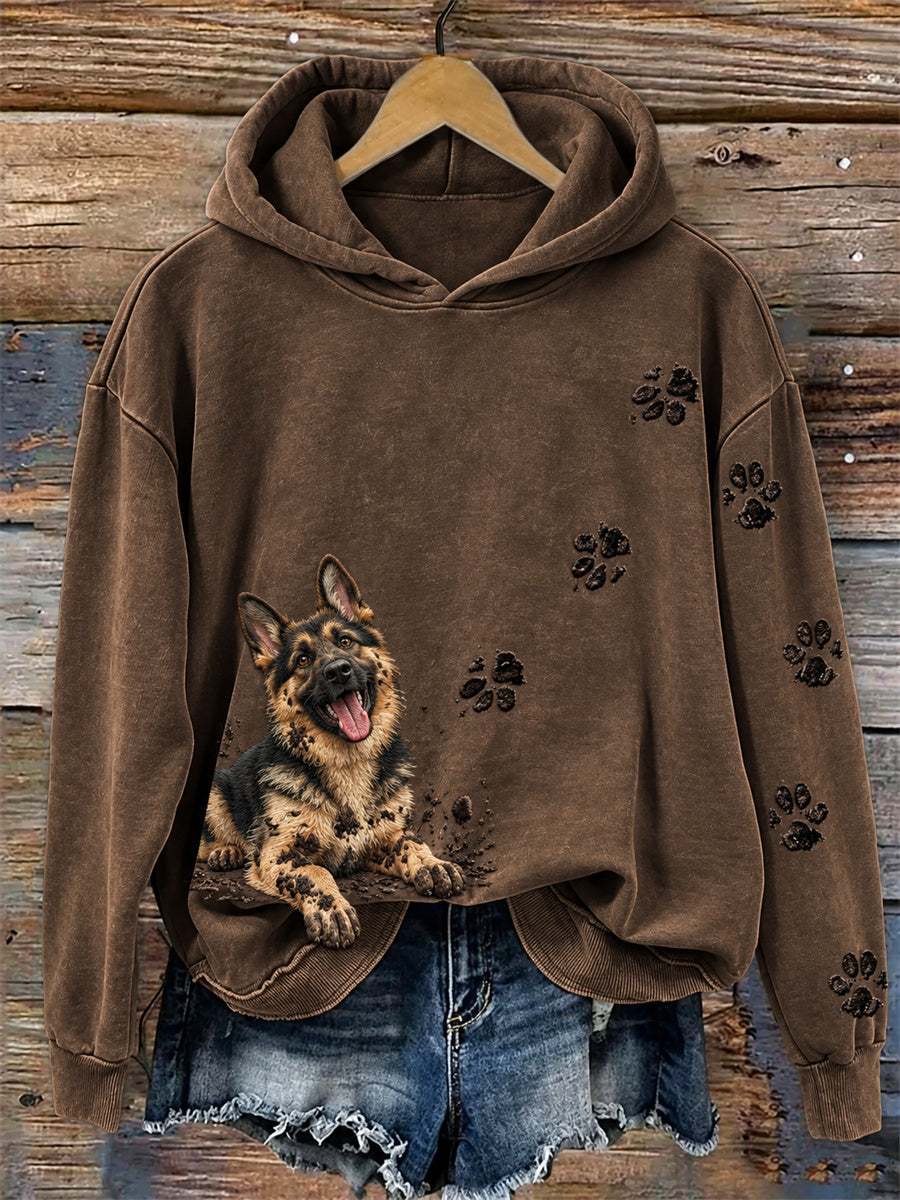 Kvinnors roliga smutsiga men glad tyska Shepherd Dog & tass Prints Utskrift Hoodie