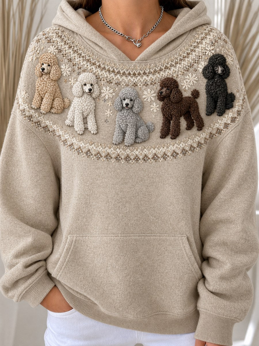 Damtröja med vintagemönster av pudelhundar från Yoke Isle, mysig hoodie