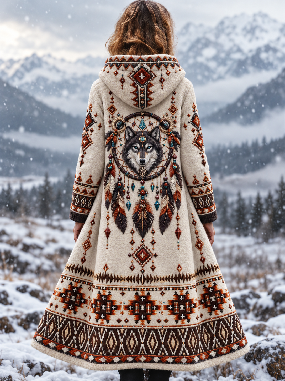 Damernas vintage vikingullshuvud aztekisk tjock flanelljacka