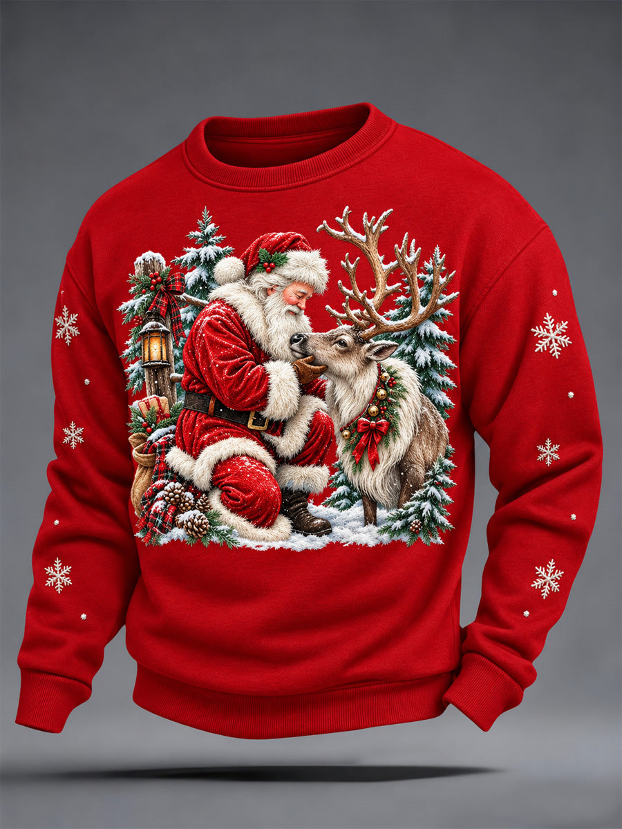 Mäns jul Santa Print besättning nack Sweatshirt