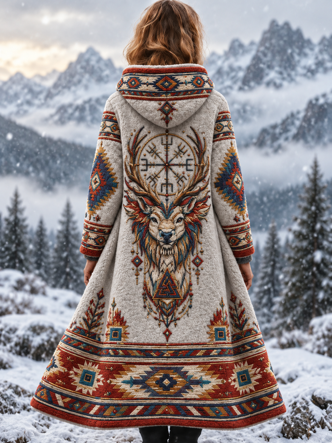Damernas vintage vikingullshuvud aztekisk tjock flanelljacka