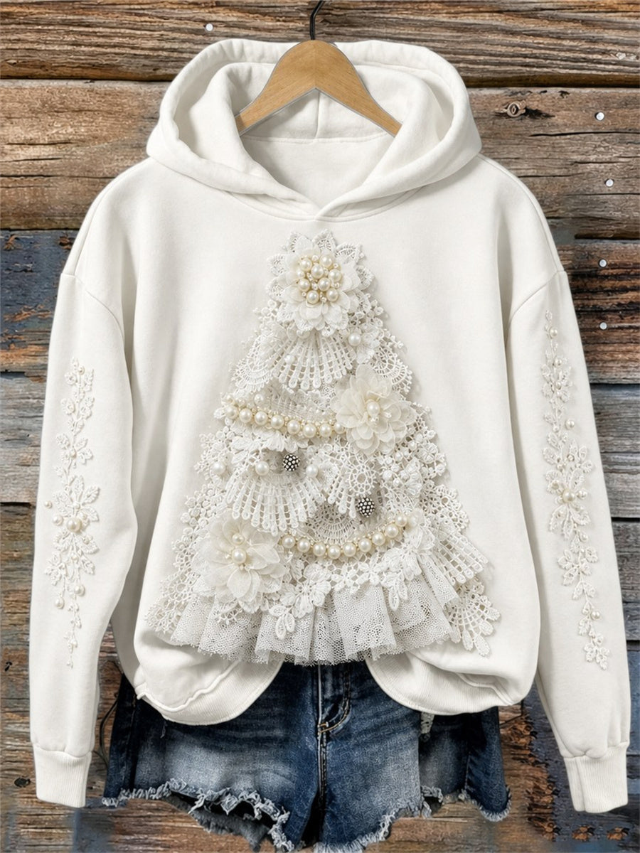 Kvinnors Elegant julgran spetsfiber konst Skriv ut mysig Hoodie.