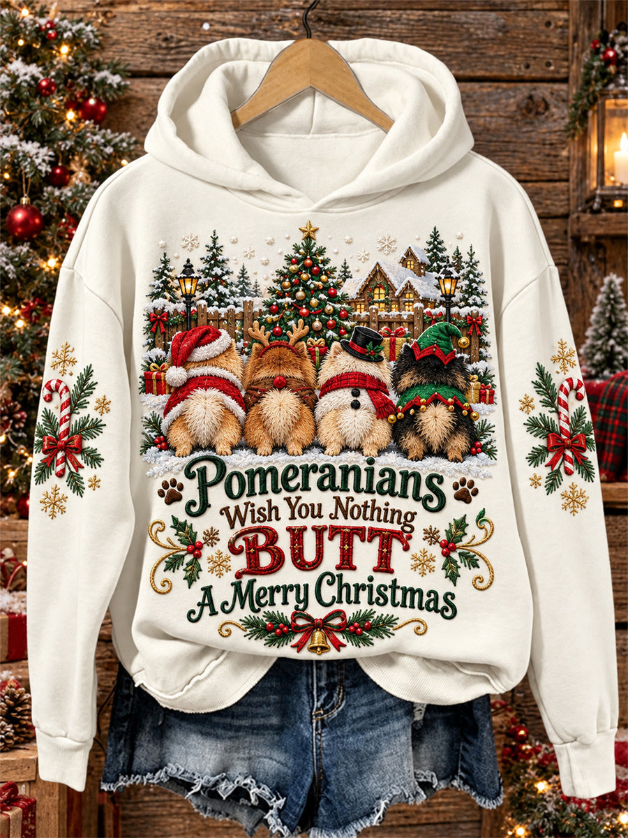 Kvinnors Pomerans önskar dig ingenting Butt En god jul Print Mysig Hoodie Print