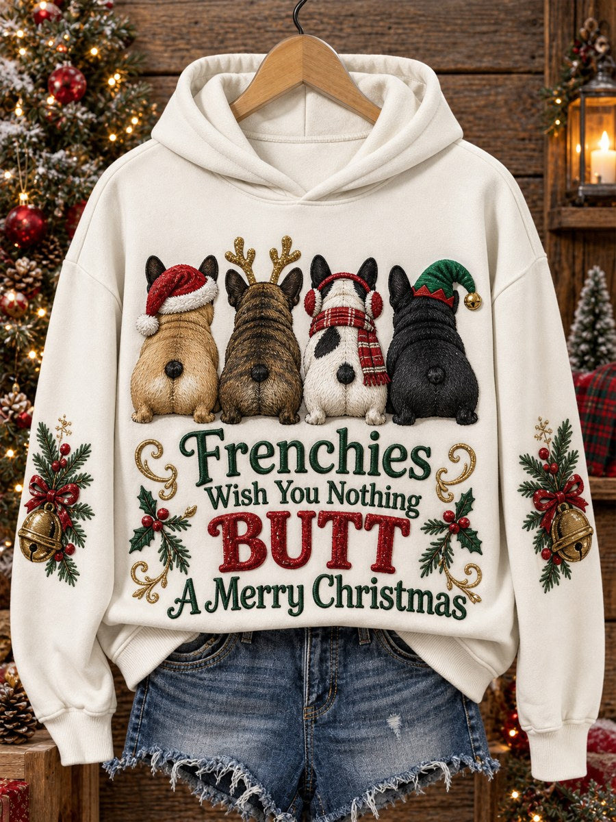 Kvinnors franska önskar dig ingenting Butt En god jul Print Mysig Hoodie.