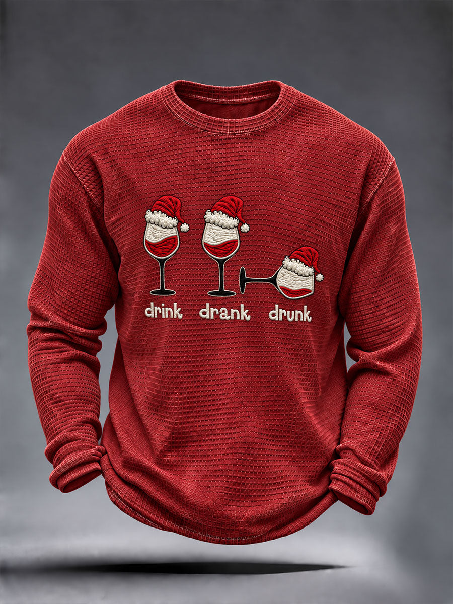 Mäns "Drink Drank Drunk" Jul Print Våffel Lång ärm T-shirt