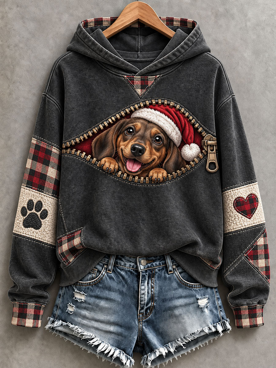 Kvinnors jul Dachhund Mönster Hoodie.