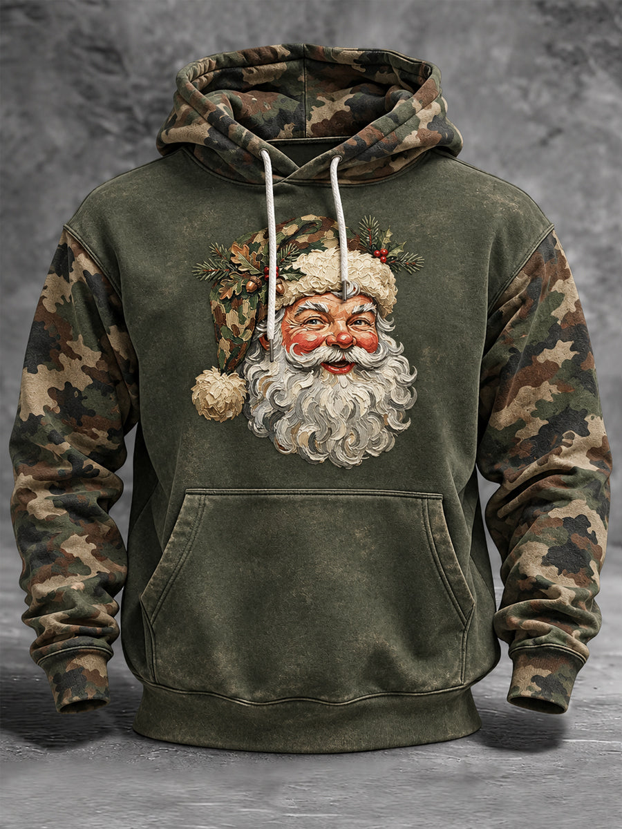 Mäns jul camouflage Santa Claus Print Casual Hoodie Print