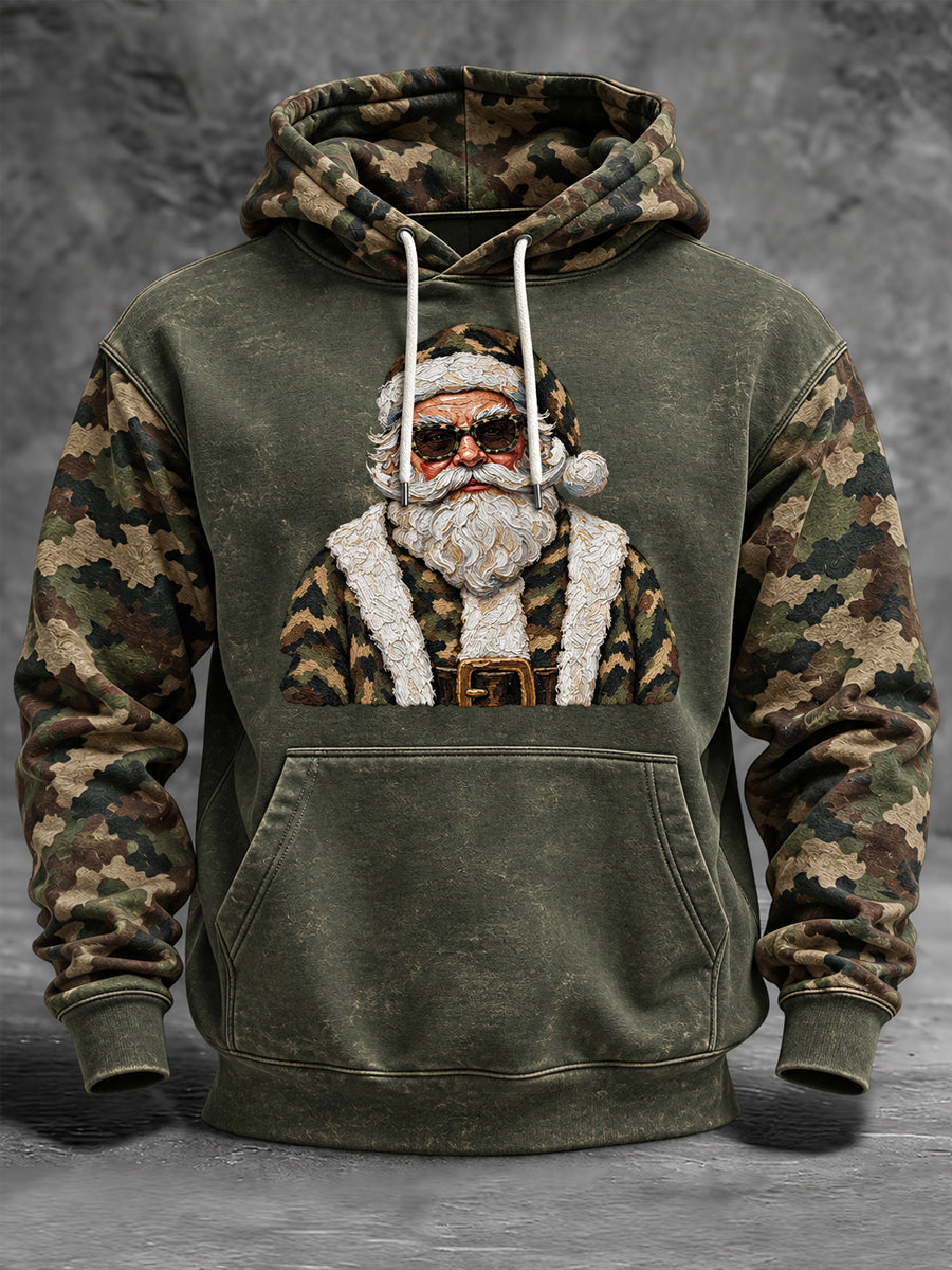 Herrkläder – Julig camouflage-hoodie med tomtemotiv, avslappnad stil
