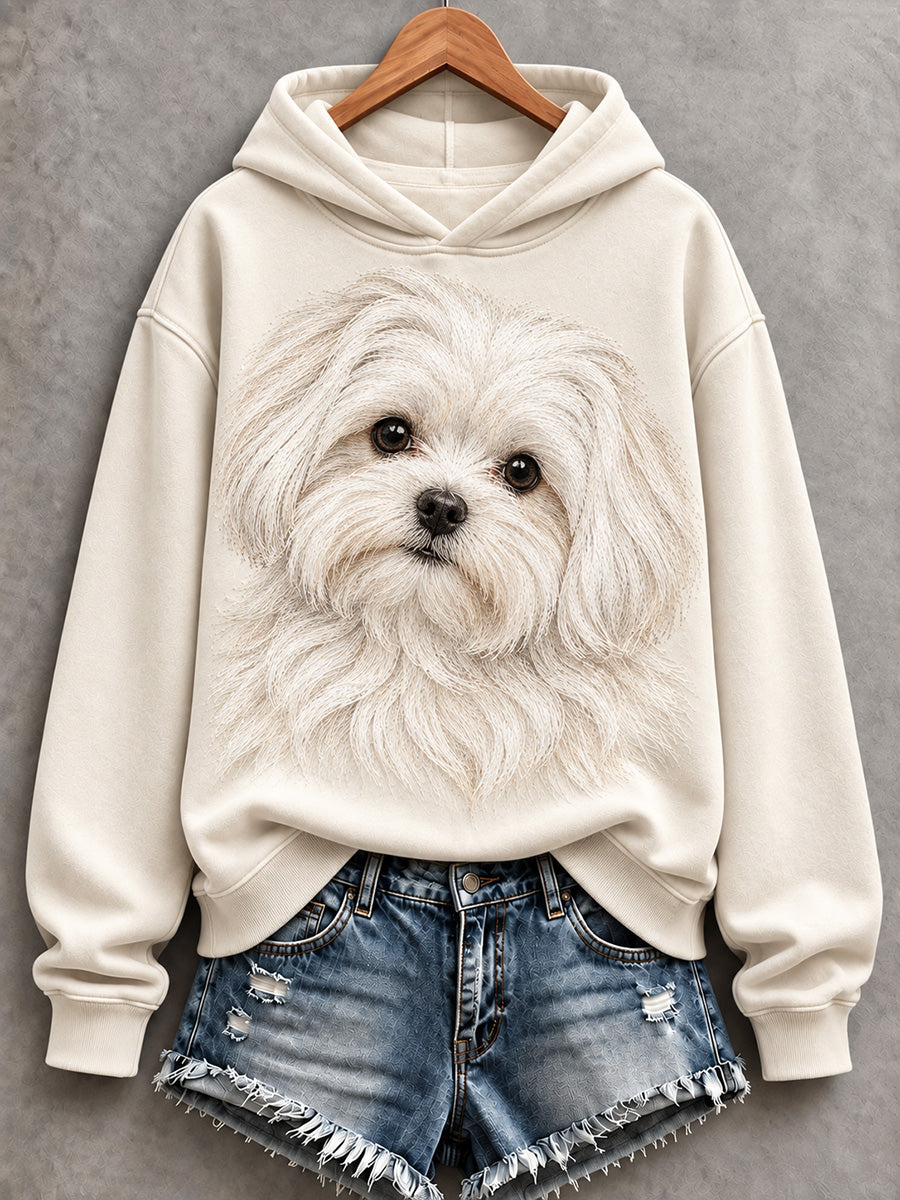 Kvinnors söta maltesiska hund Skriv ut bekväm Hoodie.