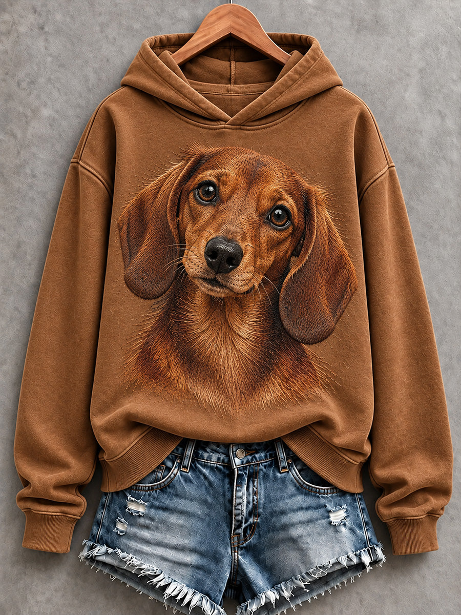 Kvinnors söta späckhund Skriv ut bekväm Hoodie Print