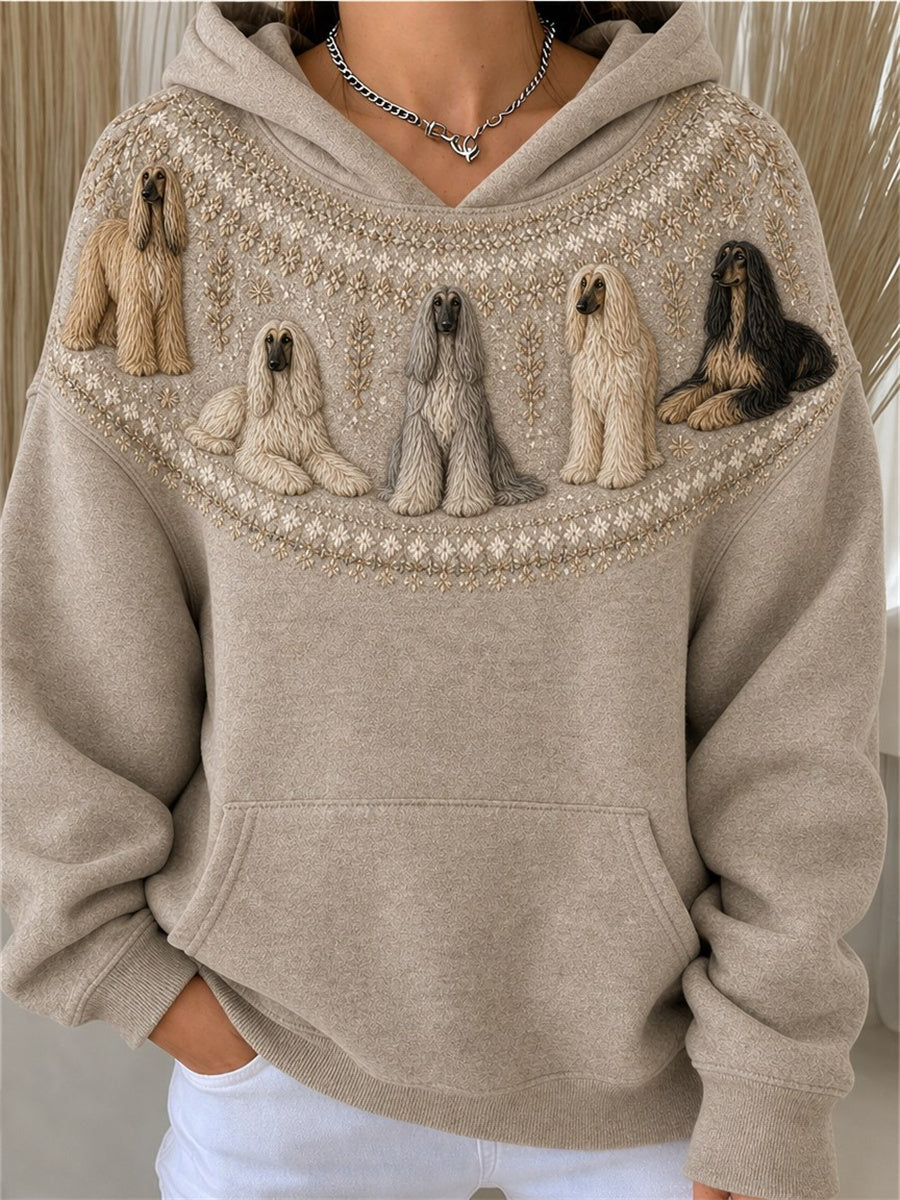 Kvinnors Vintage Afghan Hound hundar Yoke Isle Mönster Skriv ut Mysig Hoodie.