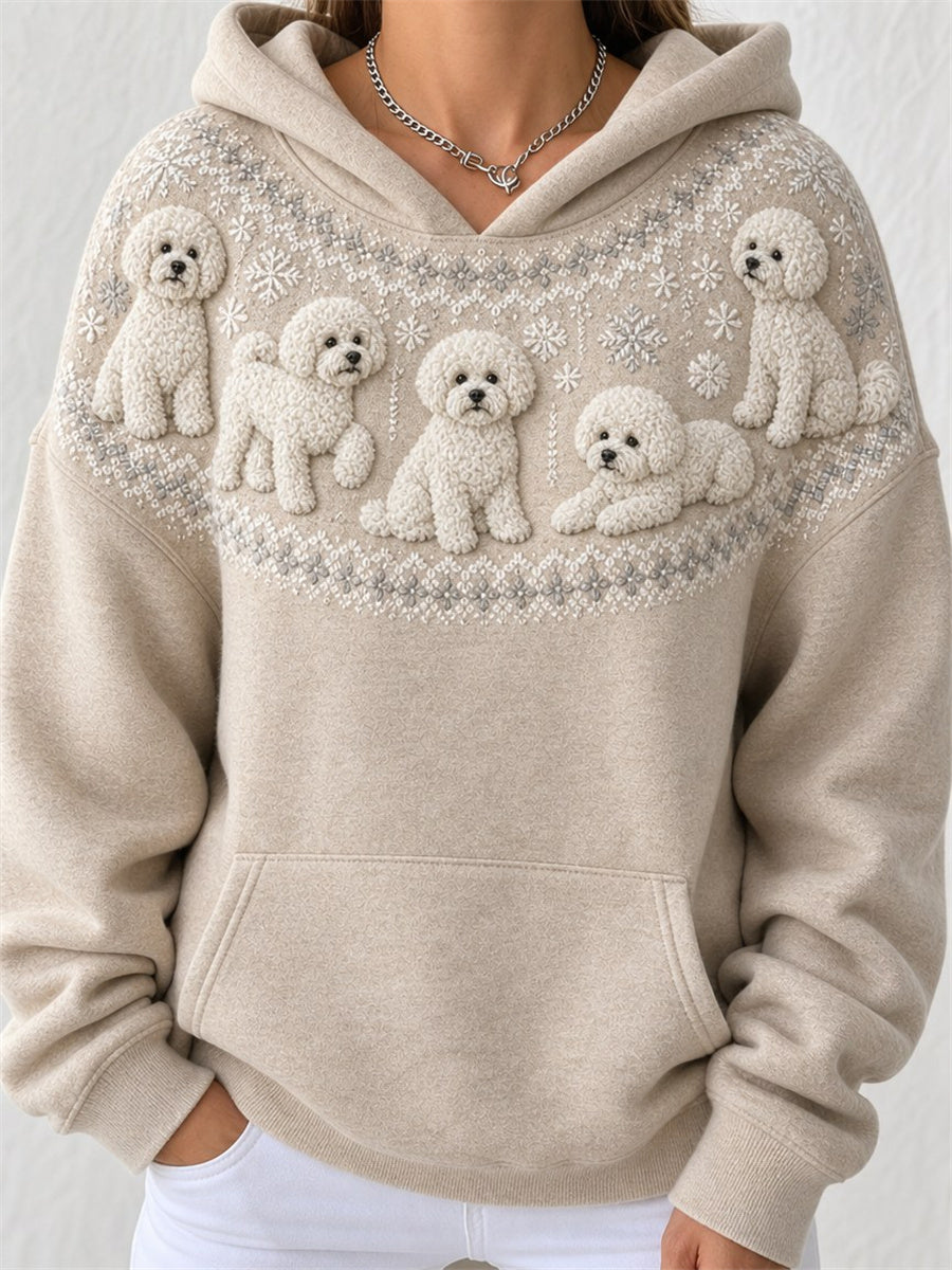 Kvinnors Vintage Bichon hundar Yoke Isle Mönster Skriv ut mysig huvat