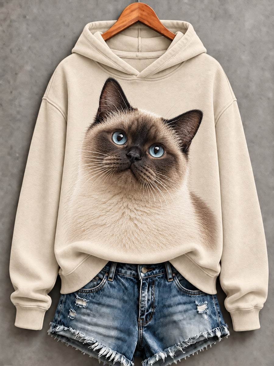 Kvinnors söta Siamese katt Skriv ut mysig Hoodie.