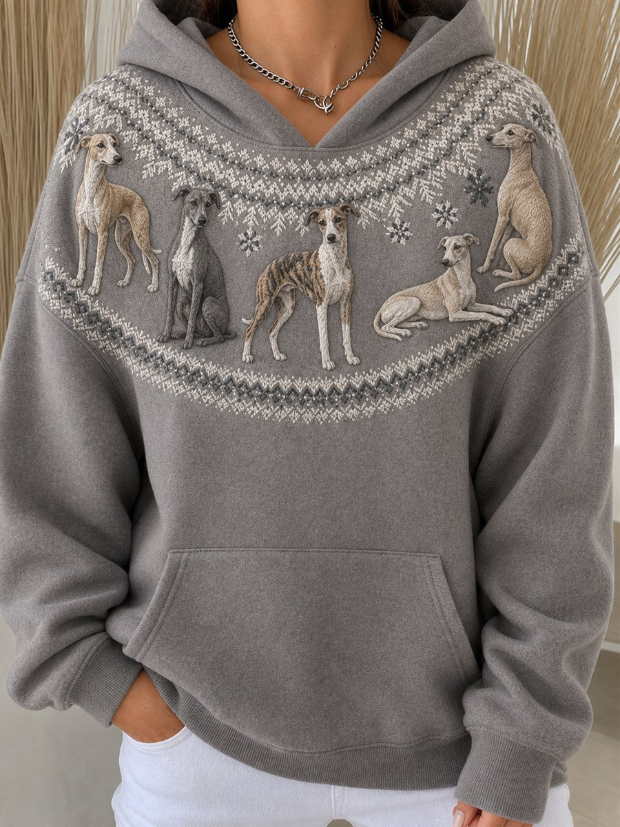 Kvinnors Vintage Whippet hundar Yoke Isle Mönster Skriv ut mysig huvat