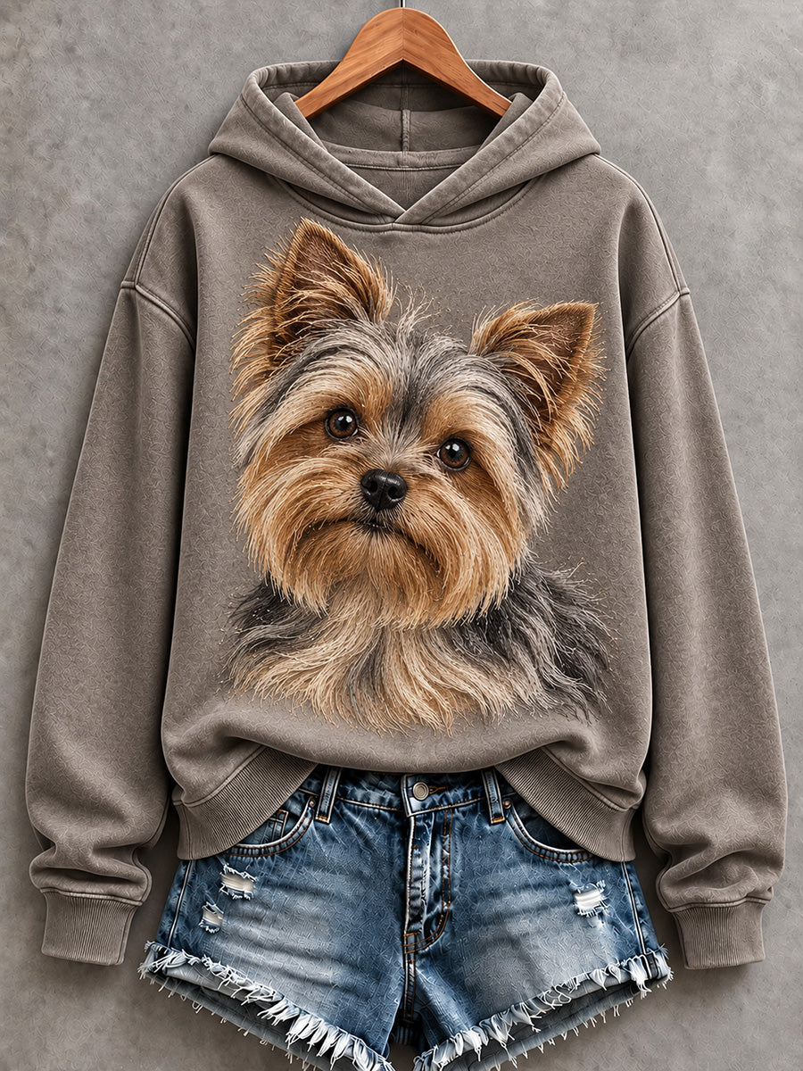 Kvinnors söta Yorkshire Terrier Skriv ut bekvämt Hoodie.