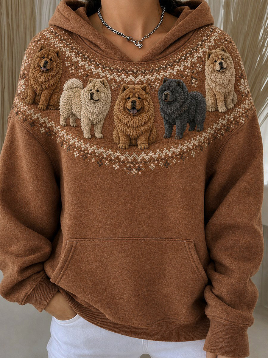 Kvinnors Vintage Chow Chow hundar Yoke Isle Mönster Skriv ut mysig Hoodie.
