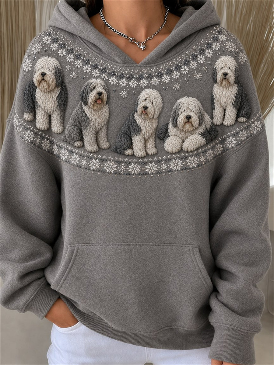 Kvinnors Vintage gamla engelska fårhundar Joke Isle Mönster Skriv ut Mysig Hoodie.
