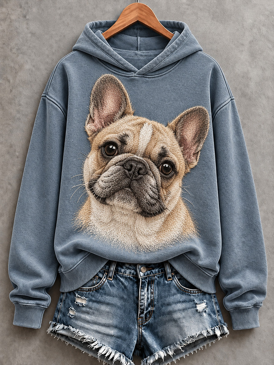 Kvinnors söta franska Bulldog Print bekvämt Hoodie.