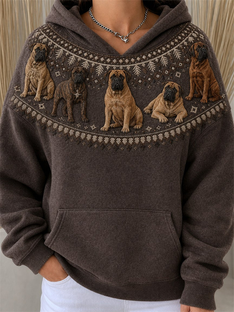 Kvinnors Vintage Mastiff hundar Yoke Isle Mönster Skriv ut mysig Hoodie.