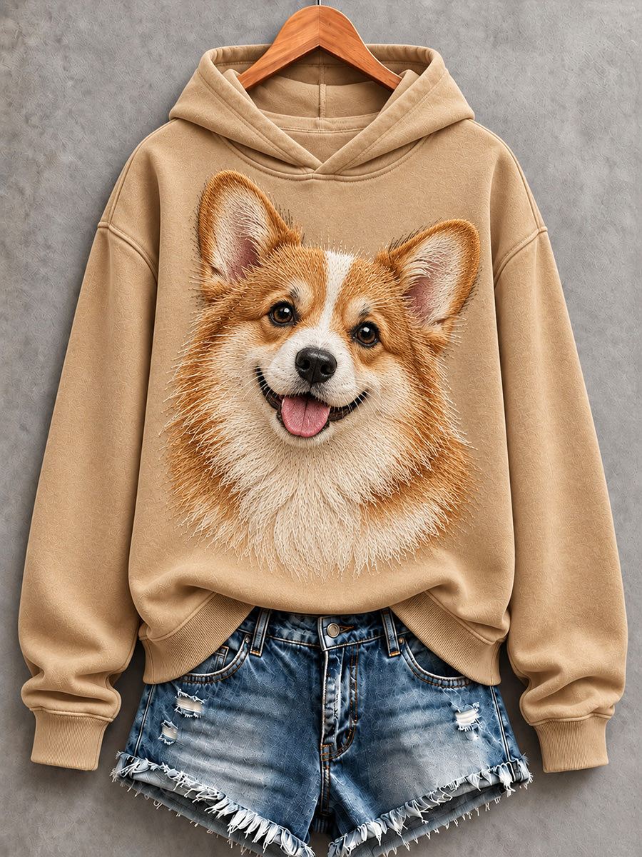Kvinnors söta Corgi Skriv ut bekväm Hoodie Print
