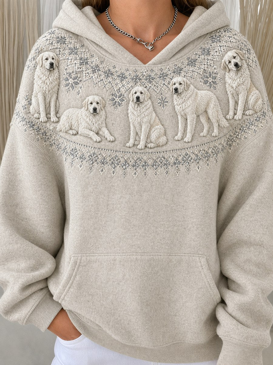Kvinnors Vintage Stora Pyrenärer Hundar Joke Isle Mönster Skriv ut mysig Hoodie.