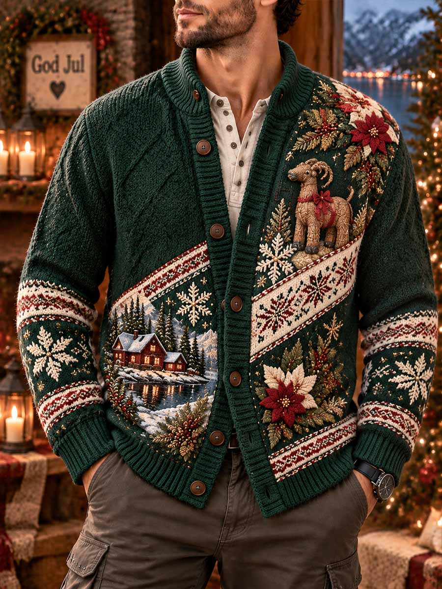 Mäns vinter jul mönstrad cardigan