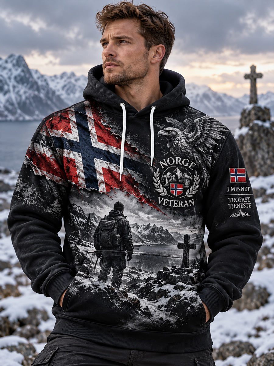 Mäns veteran militär-tema grafisk hoodie för män