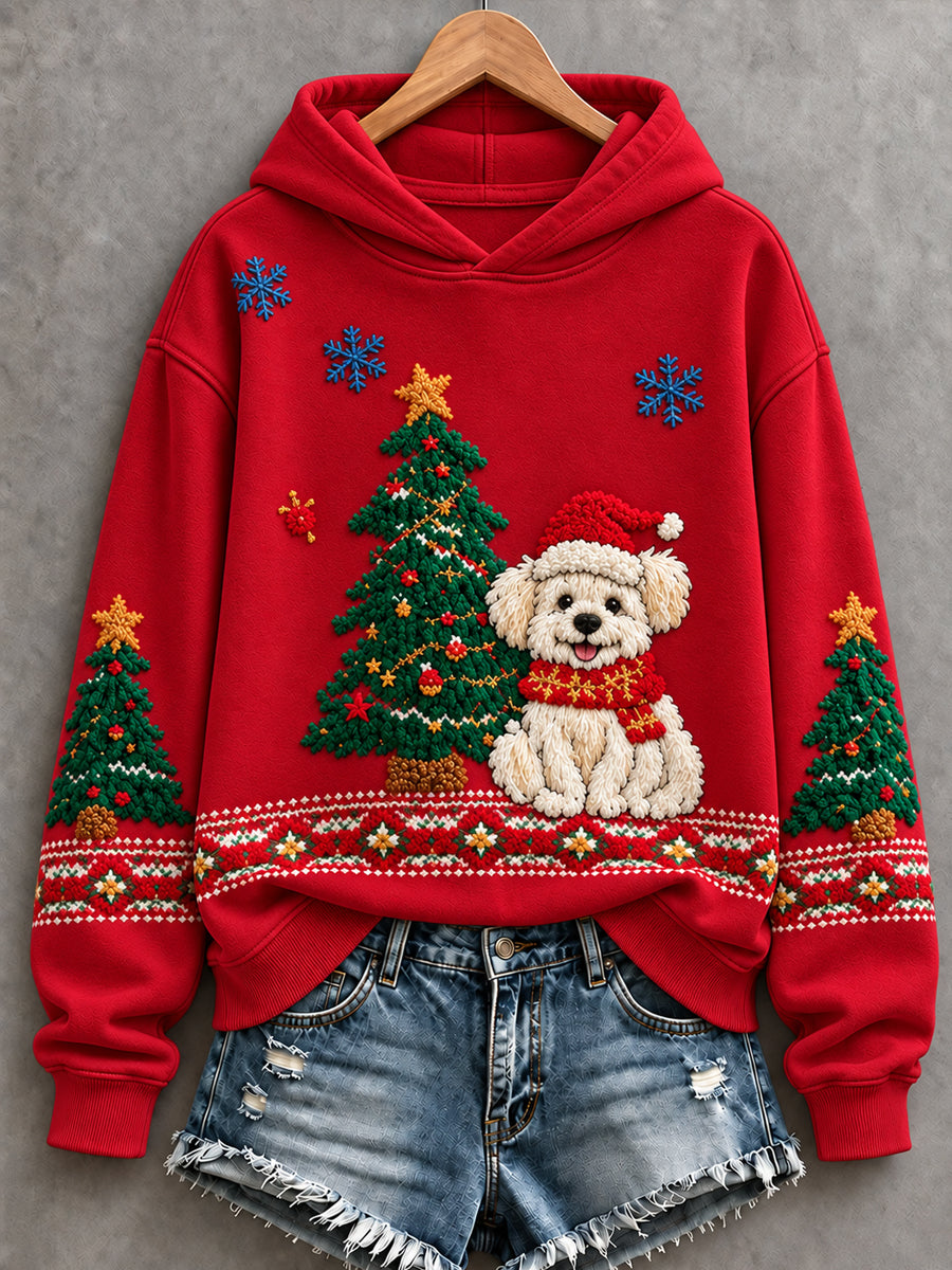 Kvinnors julgran söta hund Konst Regelbundna Hoodie.