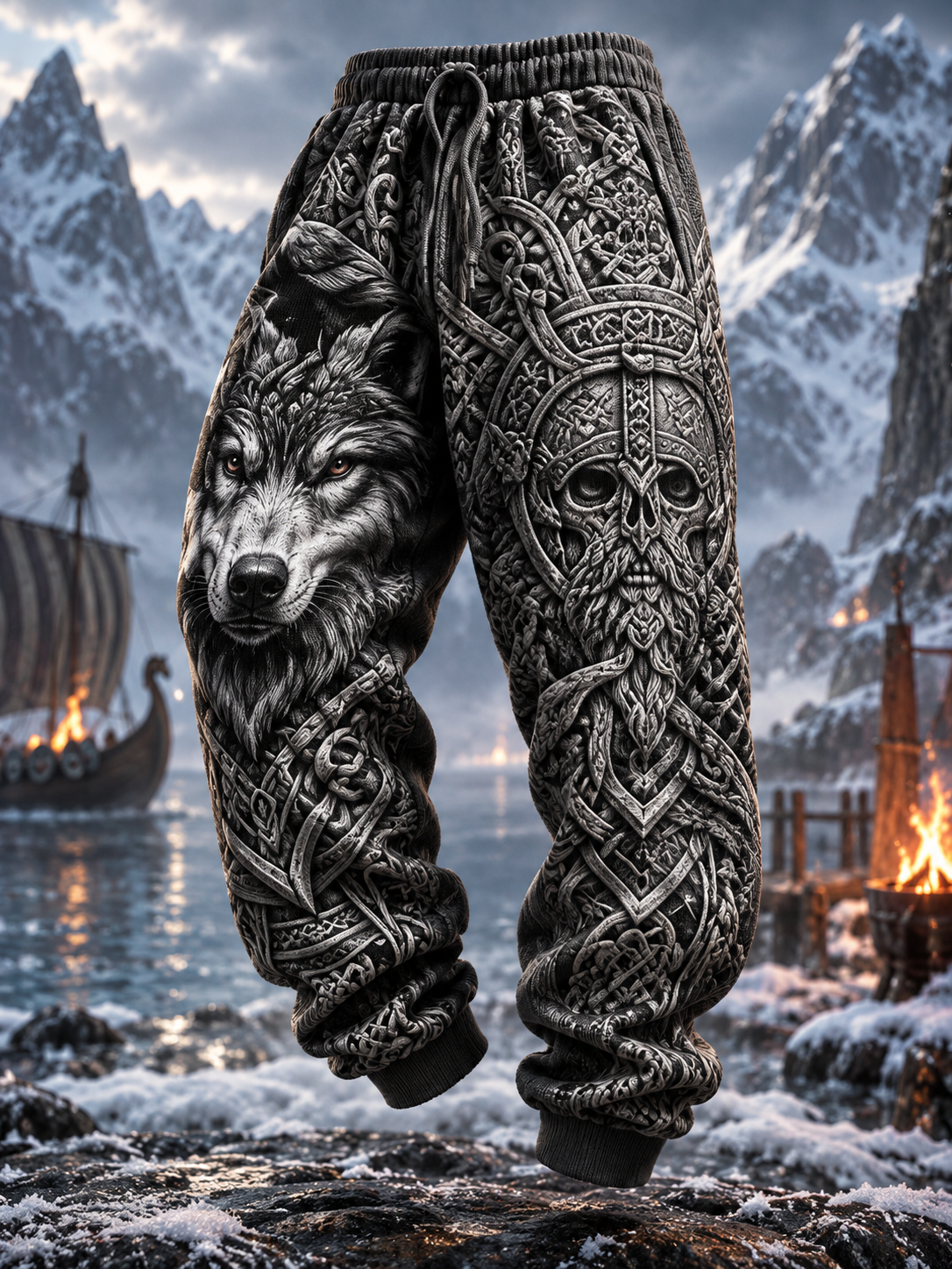 Herrbyxor med retrovikingmotiv – vargansikte