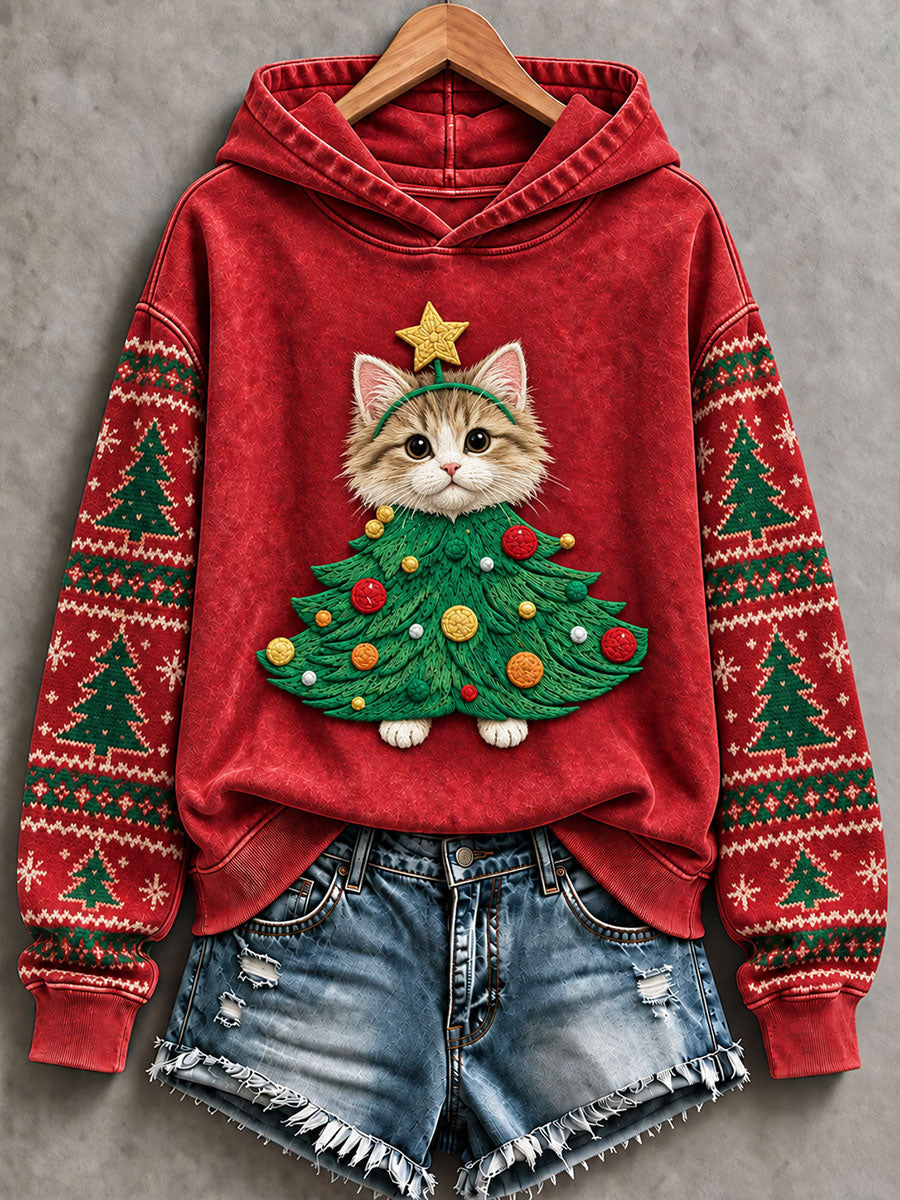Kvinnors julgran Katt Regelbundna Sweatshirt