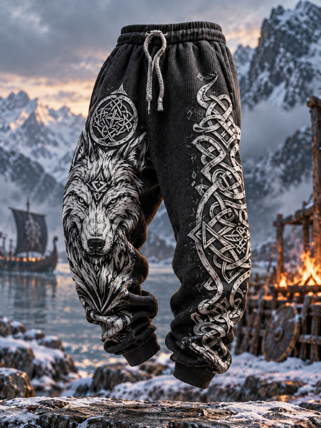 Herrbyxor med retrovikingmotiv – vargansikte