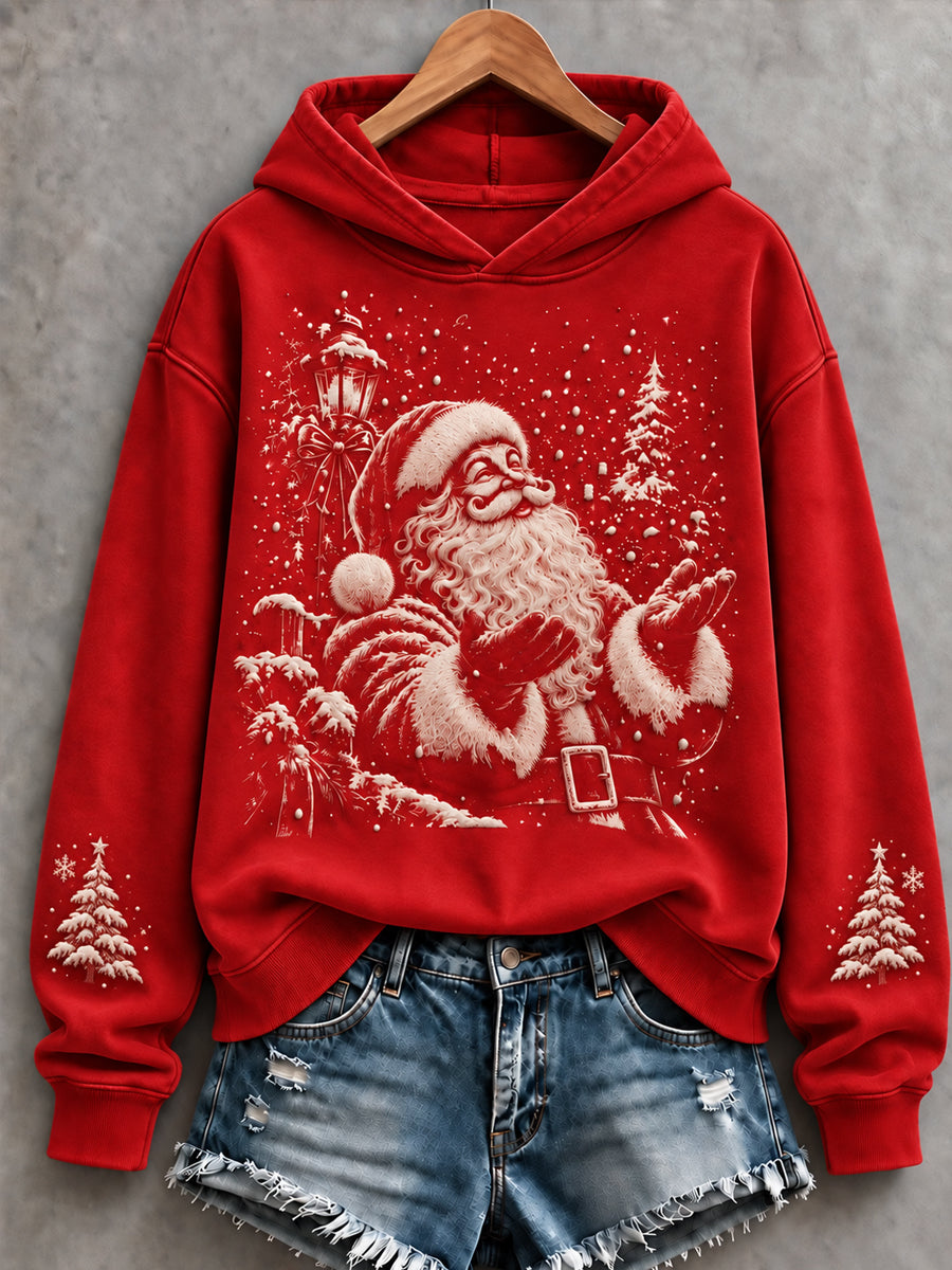Kvinnors Vintage Christmas Santa Claus konst reguljära Hoodie.