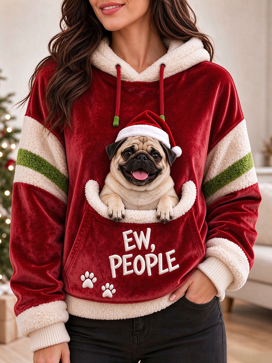 Kvinnors söta Pug Hoodie.